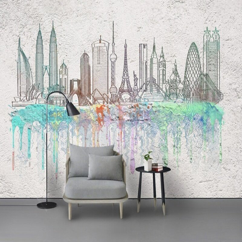 صور ظلية للمدينة بألوان مائية  - مراجعة Commercial Wallpaper Printing وسعره